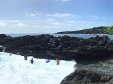 Surveyors count and size 'opihi makaiauli from the water while others record data and watch for waves
