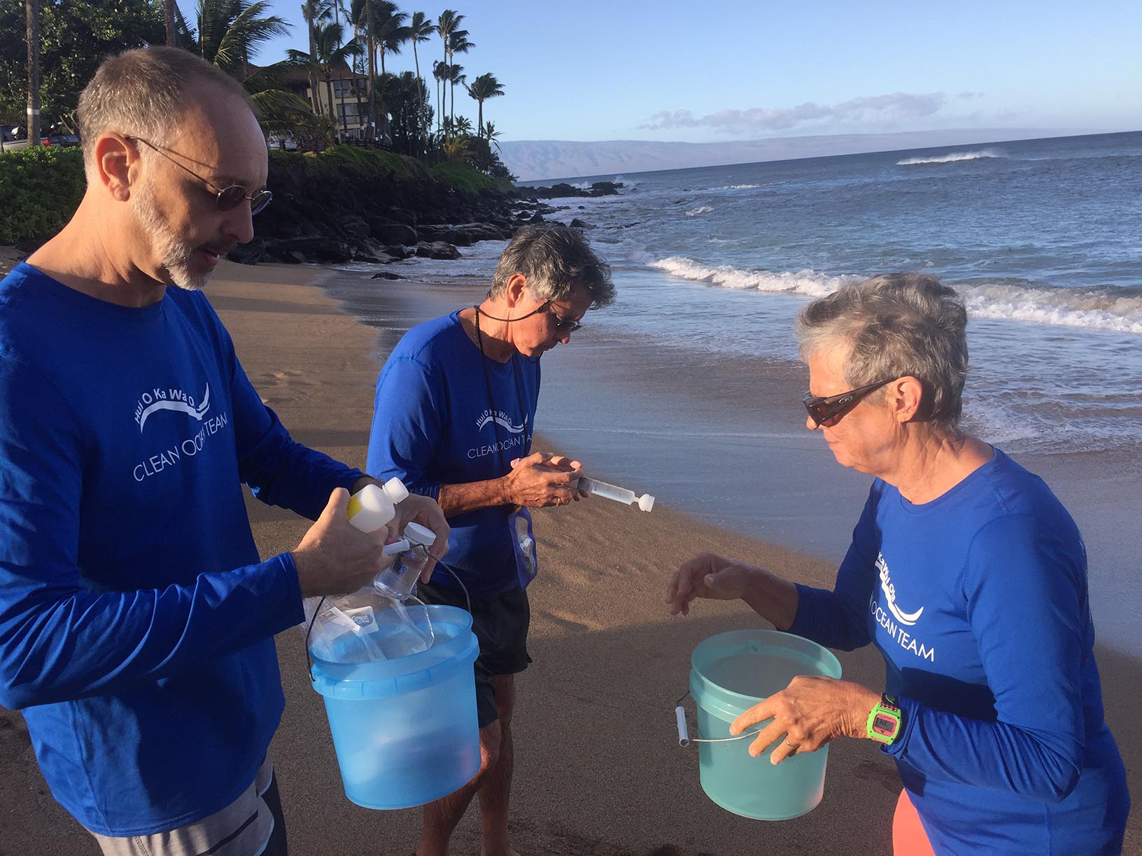 Trained volunteers follow Hawaii Department of Health approved practices for filtering and bottling water samples