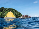 NOAA and partners launched a new buoy in Fagatele Bay to monitor changes in ocean chemistry, including carbon dioxide, which can affect the rich coral reefs and marine species of the bay. Credit: Nerelle Que/ National Marine Sanctuary of American Samoa