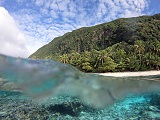 Ofu Island's backreef as a wave crests over the corals in American Samoa. Credit: NOAA Fisheries/Evan Barba.